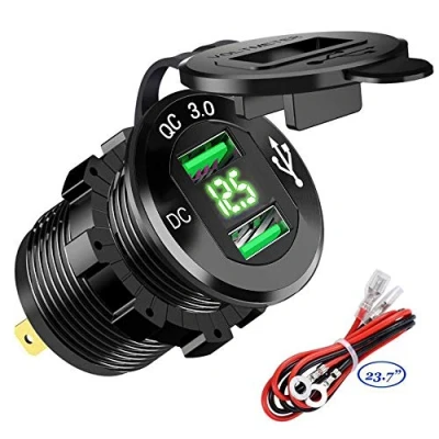 Afbeelding van Quick Charge 3.0 Autolader adapter 12 V/24 V 36 W, aluminium QC3.0, dual USB, snellaad stopcontact met led voltmeter voor boot, motorfiets, vrachtwagen, golfkar