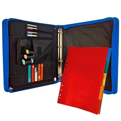 Afbeelding van Raylu Paper Documententas A4 met ringen en ritssluiting, notitieboek organizer gekleurde scheidingswanden voor conferenties, reizen studies (blauw)