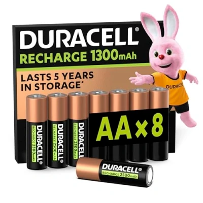 Afbeelding van Duracell Oplaadbare AA batterijen (8 stuks), 1300 mAh NiMH, 2000 laadbeurten, vooraf opgeladen, voor een lange levensduur, met plastic vrije en 100% recyclebare verpakking
