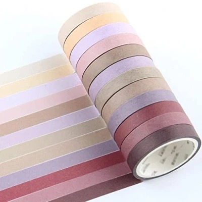 Afbeelding van YUBX Flaco Washi Tape Set 12 rollen Masking Decoratief plakband kleurrijk voor doe het zelf handwerk, bullet journals, planner, scrapbooking, verpakking 8 mm breed (Red Small)