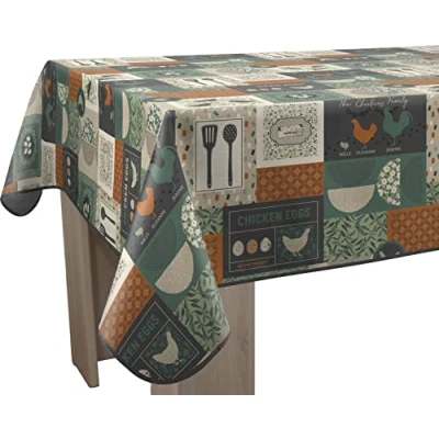 Afbeelding van Le linge de Jules Vlekafstotend tafelkleed Chicken groen rechthoekig 150 x 200 cm