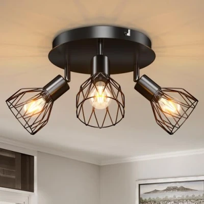 Afbeelding van Kimjo Led Plafondspot 3 Vlam Rond Zwart 350 Spotlight Plafondlamp E14 Spot Lamp Woonkamer Keukenlamp Slaapkamer Spotlamp Wand