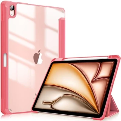 Afbeelding van Fintie Hoes iPad Air 11 inch 2024 M2 / 6e 2024, 5e/4e 10.9&quot; met Pen houder, draadloze oplaadfunctie Transparant Harde Beschermhoes Zachte TPU Rand Bumper roze