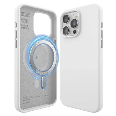 Afbeelding van elago Magnetische Silicone Hoesje Compatibel met iPhone 15 Pro Max Case, MagSafe Alle Accessoires, Ingebouwde Magneten, Premie Siliconen [5 Laags Structuur] (Wit)