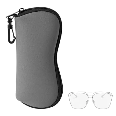 Afbeelding van kwmobile brillenkoker van neopreen 8x18,5 cm Met ritssluiting en karabijnhaak Brillenetui in grijs
