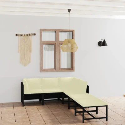 Afbeelding van 6 delige Loungeset met kussens poly rattan zwart