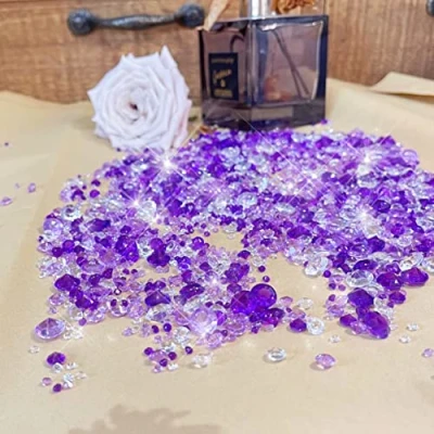 Afbeelding van KEUGT 4200 stuks bruiloftsconfetti, kleurrijke strass steentjes, acryldiamanten, transparante edelstenen, voor het decoreren van bruiloftsfeesten, tafels, vaasvullingen (paarse mix)