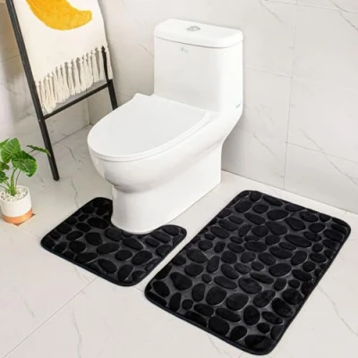 Afbeelding van ele ELEOPTION 2 antislip badkamermatten, set ademend traagschuim, aangenaam zacht, absorberend, voor toilet, badkamer, antislip, steunen (zwart)
