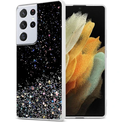 Afbeelding van Cadorabo Hoesje geschikt voor Samsung Galaxy S21 ULTRA in Zwart met Glitter Beschermhoes van flexibel TPU silicone fonkelende glitters Case Cover Etui