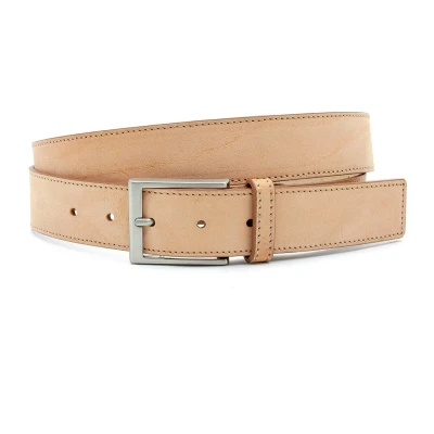 Afbeelding van JV Belts Leuke nubuck riem naturel doorgestikt heren en dames 3.5 cm breed Zand Echt Leer/Nubuck Taille: 100cm Totale lengte riem: 115cm