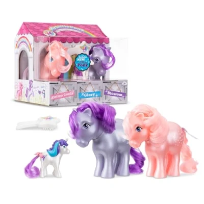 Afbeelding van Basic Fun Mijn Kleine Pony 40th Anniversary Collector Pack Geparelde bloesem, suikerspin en mini glorie Toy Gift Set, Retro Paard Speelgoed voor meisjes jongens, leeftijden 4+ Basisplezier 35339