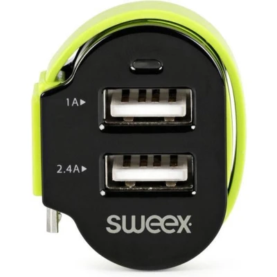 Afbeelding van Sweex Ch 023Bl Autolader 3 Uitgangen 6 A 2X Usb / Micro Zwart/Groen
