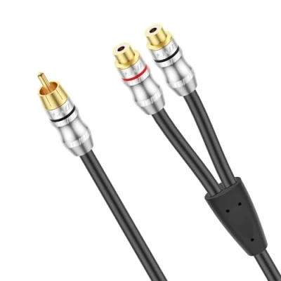 Afbeelding van J&amp;D RCA Y Splitter Kabel, 1 Man naar 2 Vrouwelijke Korte Kabel Verlengsnoer Vergulde Adapter Digitale Stereo Audiokabel, 0,3 Meter
