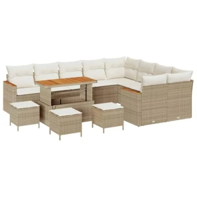 Afbeelding van vidaXL 13 delige Tuin Sofa Set met Kussens Beige Poly Rattan Acacia
