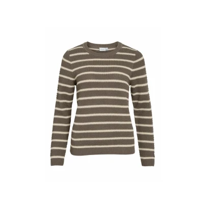 Afbeelding van VILA Vidalo Oneck Stripe NOOS Trui, Dames, Maat: XS, Dark brown