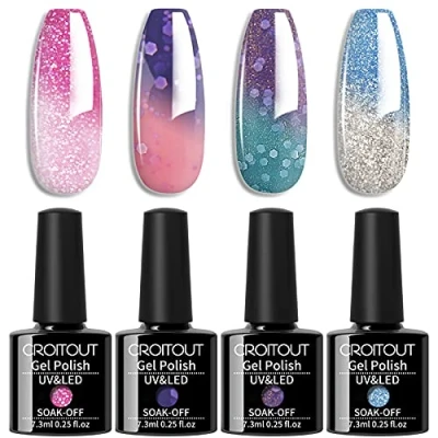 Afbeelding van Croitout Set van 4WB 014 Gelnagellak, uv kleurverandering, meerkleurig, uitwisbaar, kameleon gelpolish set, 4 x 7,3 ml