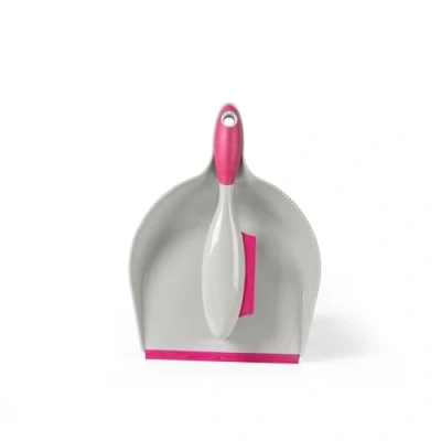 Afbeelding van Kleeneze KL069337EU7 Rubber Head Dustpan and Brush with Squeegee Edge, Pink/Grey, Bristles, Ideal For Dust, Fluff &amp; Pet Hair, Clean Up Stubborn Spills, Rinse , All Floor Types