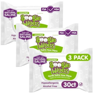 Afbeelding van Boogie Wipes 30 Stück sanfte Kochsalzlösung für verstopfte Nasen, einfach ohne Duft, 3