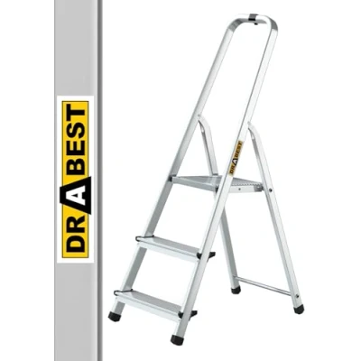 Afbeelding van Aluminium ladder, opklapbaar, aan beide zijden, 2 x 3 treden, dubbele draagvermogen tot 150 kg, TÜV gecertificeerd