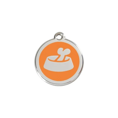 Afbeelding van Bone in Bowl Orange roestvrijstalen hondenpenning small/klein dia. 2 cm RedDingo