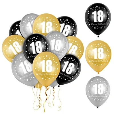 Afbeelding van Bluelves 18e verjaardag ballonnen voor jongens meisjes, 18 ballonnen, jaar oude Happy Birthday zwart, zilver en goud latex ballon