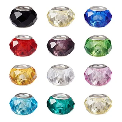 Afbeelding van Craftdady 100 stuks groot gat facet glas Europese spacer kralen 14x8mm dia charme rondelle willekeurige gemengde kleuren voor slang ketting armband sieraden maken gat: 5mm