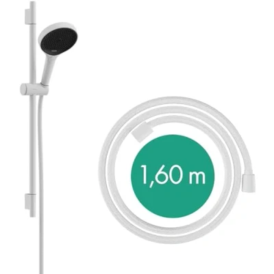 Afbeelding van hansgrohe rainfinity doucheset 130 3jet met glijstang 65 cm push schuifstuk en textiel doucheslang 160 mat wit 28745700