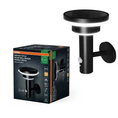 Afbeelding van OSRAM ENDURA Style Solar buitenverlichting, zwart, roestvrij staal, IP44, bewegings en daglichtsensor, op zonne energie, ideaal voor terrassen entrees