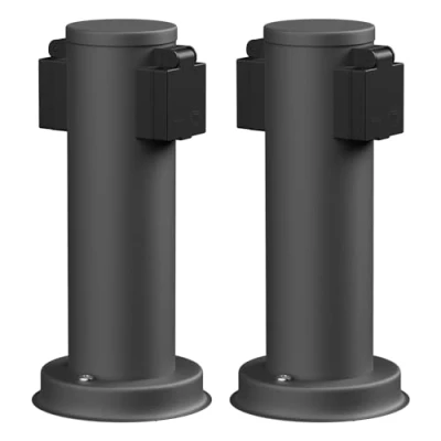 Afbeelding van ledscom.de 2 tuincontactdoos PORU voor buiten, IP44, weg, roestvrij staal, kunststof, antraciet, rond, 27 cm