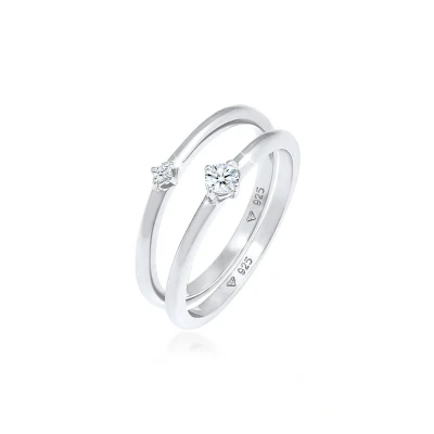 Afbeelding van Elli DIAMONDS Dames Solitaire Elegant Klassieker met diamanten (0,13 ct.) in 925 Sterling Zilver
