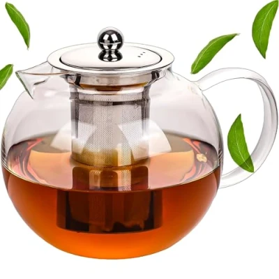 Afbeelding van CRYSTALIA Premium borosilicaat helder glazen theepot met infuser, 1300ml 100% loodvrij hittebestendig infusers voor losse thee, kruidentheepot, salie theemaker, chai pot, infusie