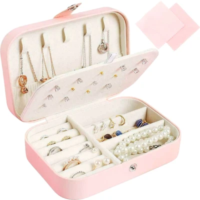 Afbeelding van Behave Luxe Sieradendoos Dames Bijouteriedoos Roze Juwelen Reisdoos Meisjes met 2 Sieraden Glansdoekjes