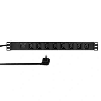 Afbeelding van LogiLink PDU8A01 19 inch Stekkerdoos voor patchkast 1 HE Apparaatcontactdoos C13 10A Vast inbouw, Met schakelaar Zwart