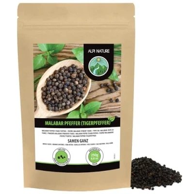 Afbeelding van malabar peper (250 g), tijgerpeper, peperkorrels zwart uit gecontroleerde teelt, malabarpeper laboratorium getest, 100% tijgerpeper zuiver en natuurlijk