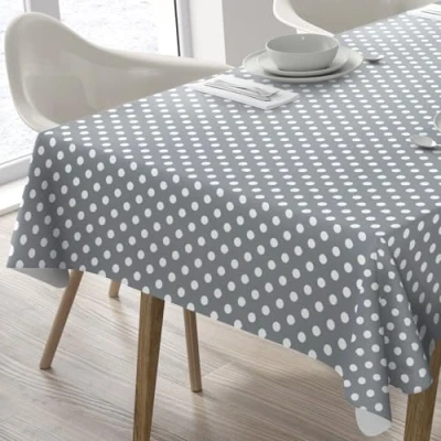 Afbeelding van Home Direct Tafelkleed van pvc, rechthoekig, 140 x 180 cm, met stippen, lichtgrijs