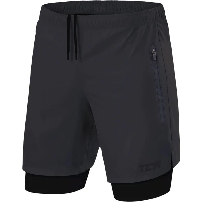 Afbeelding van TCA Mannen Ultra 2 in 1 Hardloop Gym Shorts met Ritszakje Grijs (2x ritszakken), XXL