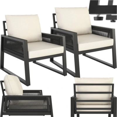 Afbeelding van tectake® Rope Design Loungeset voor Tuin, Terras of Balkon Tuinset met 2 Tuinstoelen Inclusief Weerbestendige Kussens Aluminium Frame in Hoogte Verstelbare Voetjes Personen Loungestoelen
