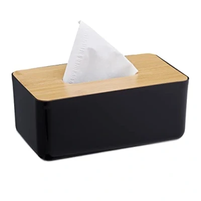 Afbeelding van Relaxdays tissue box modern houder tissuedoos zakdoekenhouder deksel bamboe