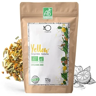 Afbeelding van ORIGEENS THE Gember Kurkuma BIO Yell OW! 125g Zwarte Peper en Citroen Voor Ijsthee, Latte, Biologische Sap