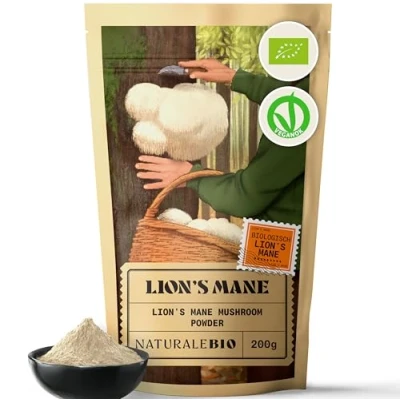 Afbeelding van NaturaleBio Leeuwenmanen poeder 200g 100% biologisch, veganistisch, glutenvrij, niet GMO Ondersteunt cognitieve functies, darm en immuunsysteem Gemakkelijk te huren