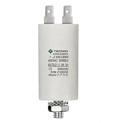 Afbeelding van Aanzetcondensator voor elektrische motoren, 450V, capaciteit: 7µF, 4 pins / M8