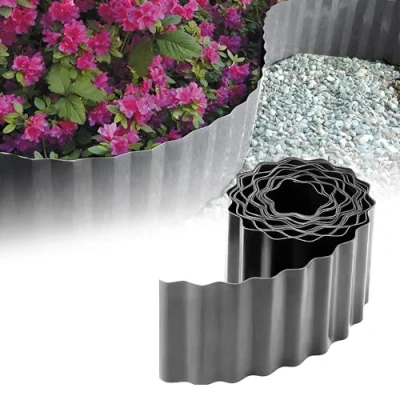 Afbeelding van GARDENIX Gegolfde bloembed, gazonrand, kunststof lengte 9 m, hoogte 20 cm, grijs