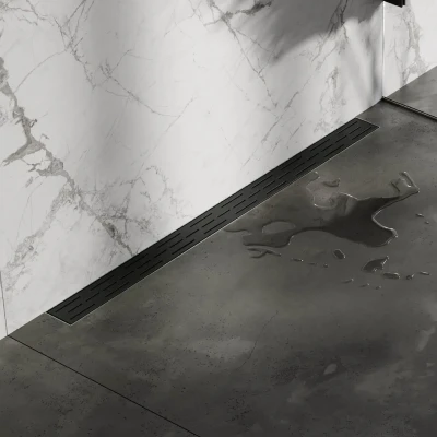Afbeelding van Brauer Douchegoot 90x7. 5cm muurflens RVS Zwart