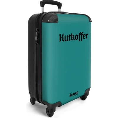 Afbeelding van NoBoringSuitcases.com® Handbagage koffer lichtgewicht Reiskoffer trolley Groen met tekst &#039;Kutkoffer&#039; Rolkoffer wieltjes Past binnen 55x40x20 en 55x35x25
