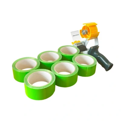 Afbeelding van Kortpack 6 Rollen Groene PP acryl Tape + dispenser Groen (6 dispenser)