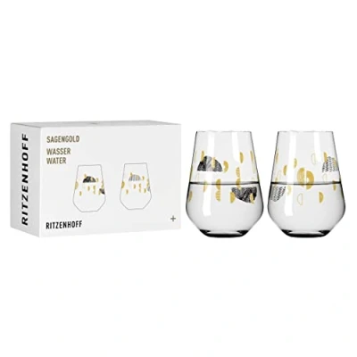 Afbeelding van waterglas 500 ml serie Sagengold Nr. 2 set van met druivenmotief, echt goud Made in Germany zwart,