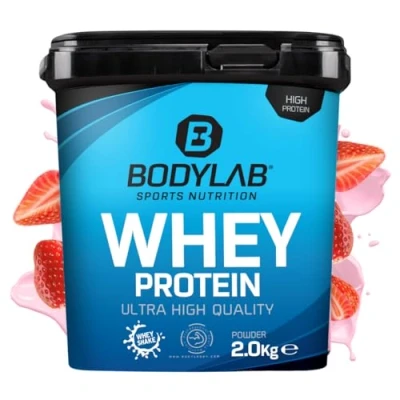 Afbeelding van Bodylab24 eiwitpoeder Whey Protein Aardbei 2kg, eiwitshake voor krachttraining en fitness, poeder kan spieropbouw ondersteunen, Hoogwaardig met 80% eiwit, Aspartaamvrij