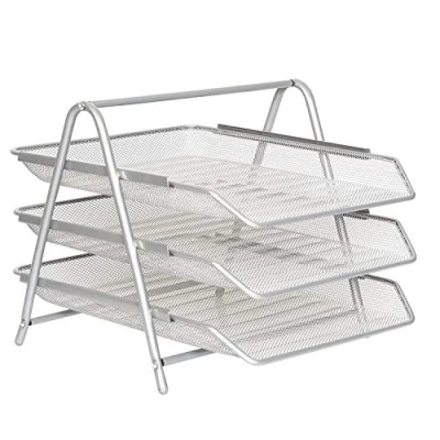 Afbeelding van Zuvo Mesh Desk Organizer 3 Tier Letter Tray Office Desktop Document Opslag Vulling Collectie voor Thuis &amp; Kantoor Gebruik (Zilver)