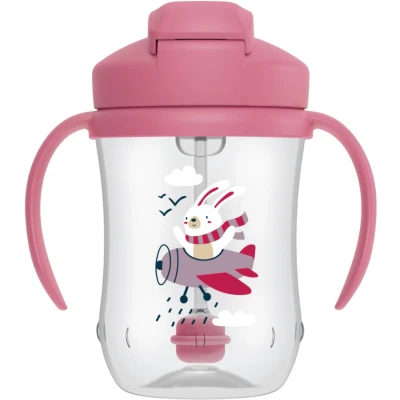 Afbeelding van Dr Brown&#039;s Roze 270ml Overgangsbeker Met Rietje En Handvaten TC91011 INTL
