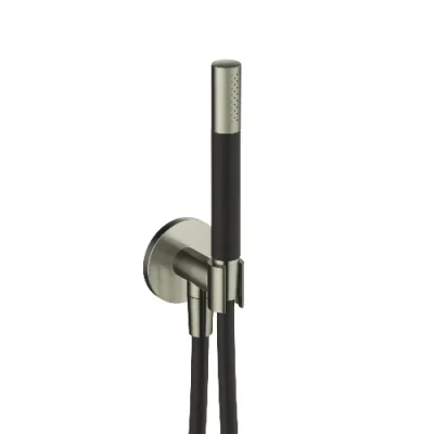 Afbeelding van HotBath Cobber M440 staafhanddouche met wandsteun en uitlaat doucheslang 150cm nikkel Geborsteld